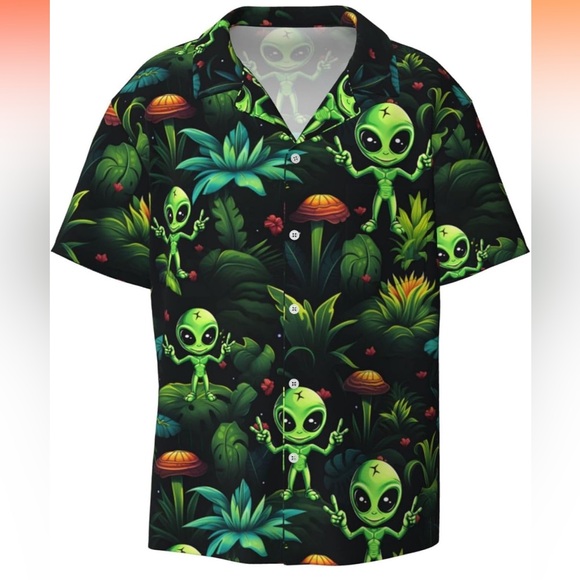 NWOT!Graphic Alien Button Down Shirt - Picture 1 of 5